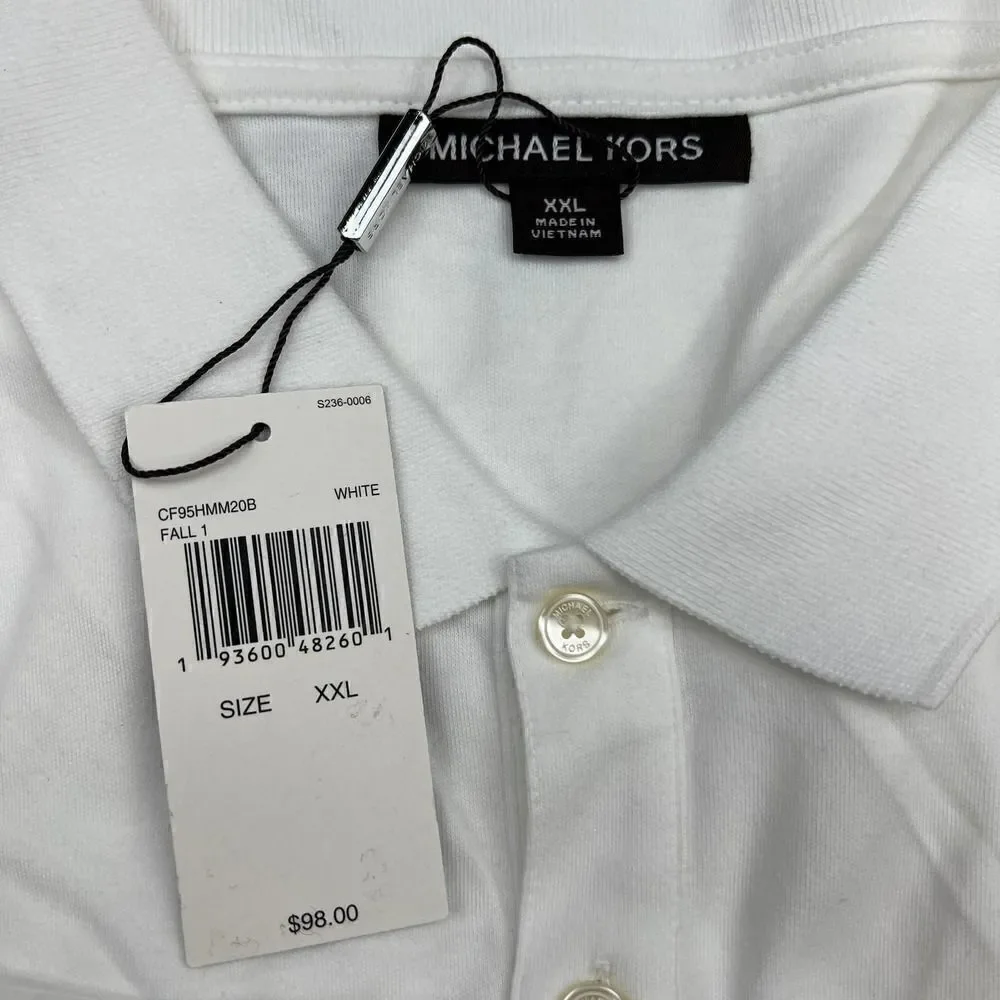 New Michael Kors Men US XXL White T-Shirt Classic Striped Short Sleeve Polo  - Picture 4 of 8